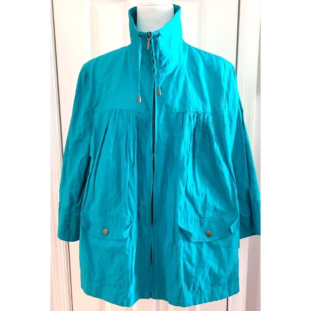 Cold Water Creek Woman’s Size 18 Teal Zip Windbreaker Light Jacket 3/4 Sleeve - Picture 1 of 6